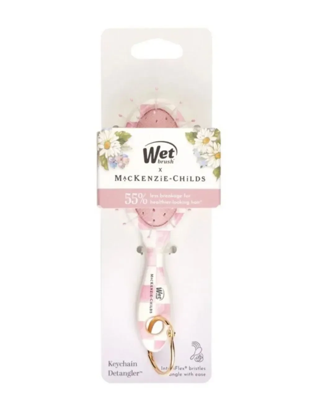 Wet brush x Mackenzie-Childs Keychain Detangler Brush White Pink Rosy Check